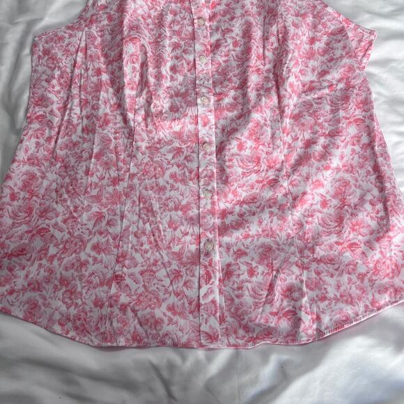✨Charter Club Womens 12 Sleeveless Blouse Pink Floral Button Top Work Office - Picture 3 of 6